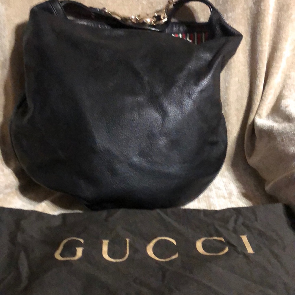 Authentic black leather Gucci Hobo